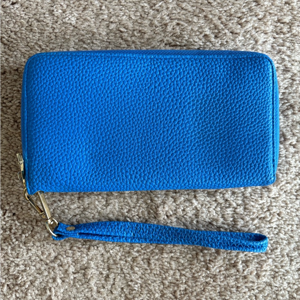 Bright Blue Zippered Wristlet Wallet